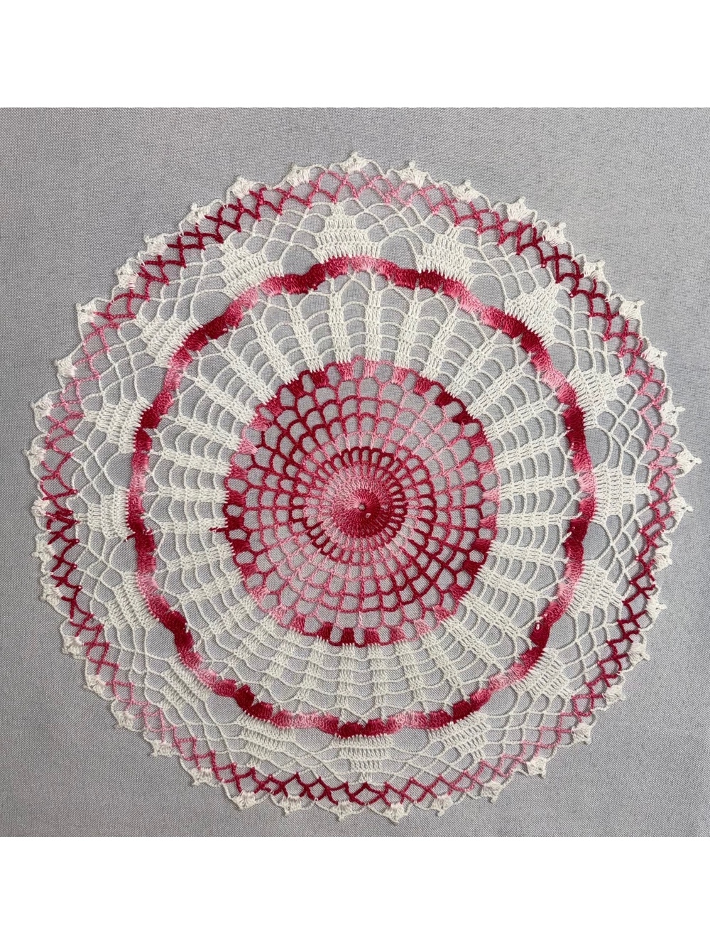 Set of 2 Vintage Crocheted Doilies, 12" Pink Variegated Round Cottagecore Lace - Picture 2 of 8